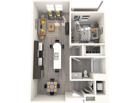 Floor plan for 1 bed, 1 bath, 790 sqft